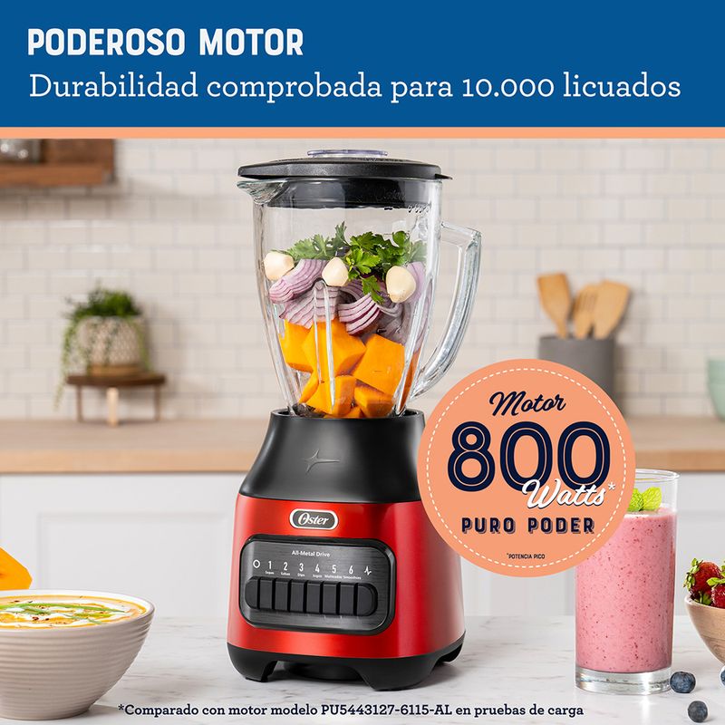 Licuadora Oster con vaso de vidrio y 6 velocidades mas pulso BLSTPEG CPB